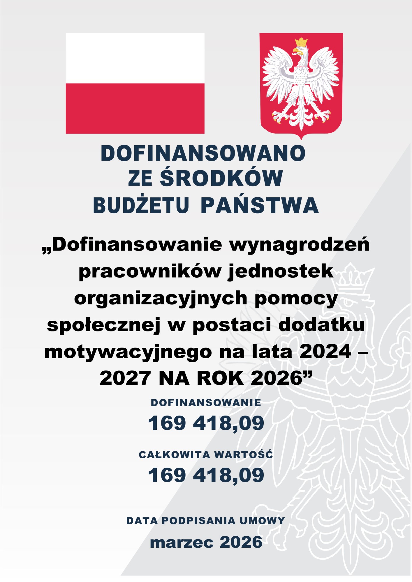 plakat dotyczący dofinansowania pracowników jednostek organizacyjnych pomocy społecznej w postaci dodatku motywacyjnegona lata 2024-2027
